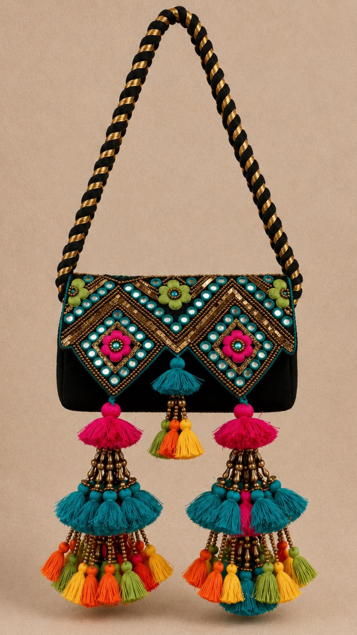 Multicoloured Black Bag