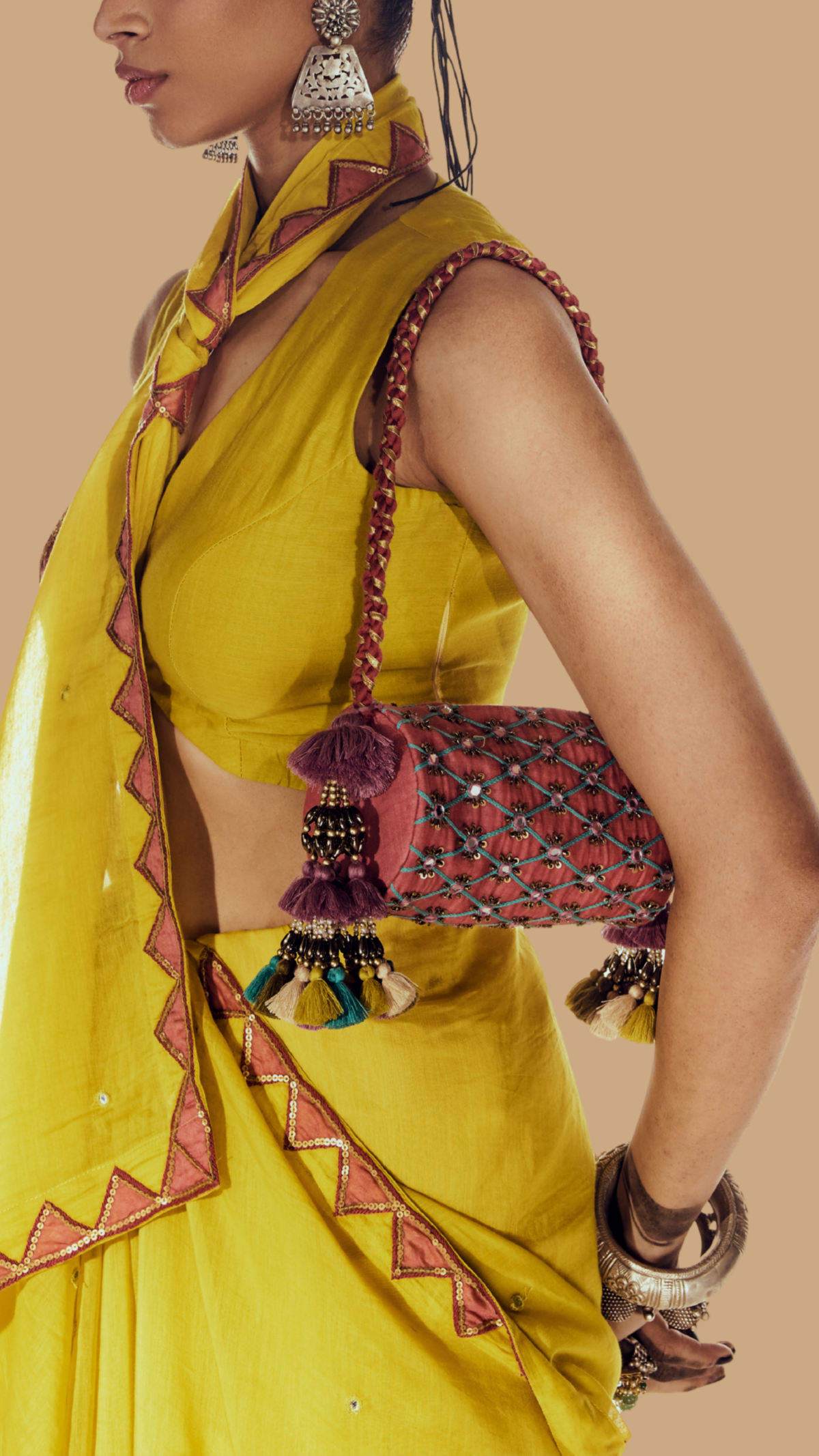 Cylinder Shape Dusty Rose Bag