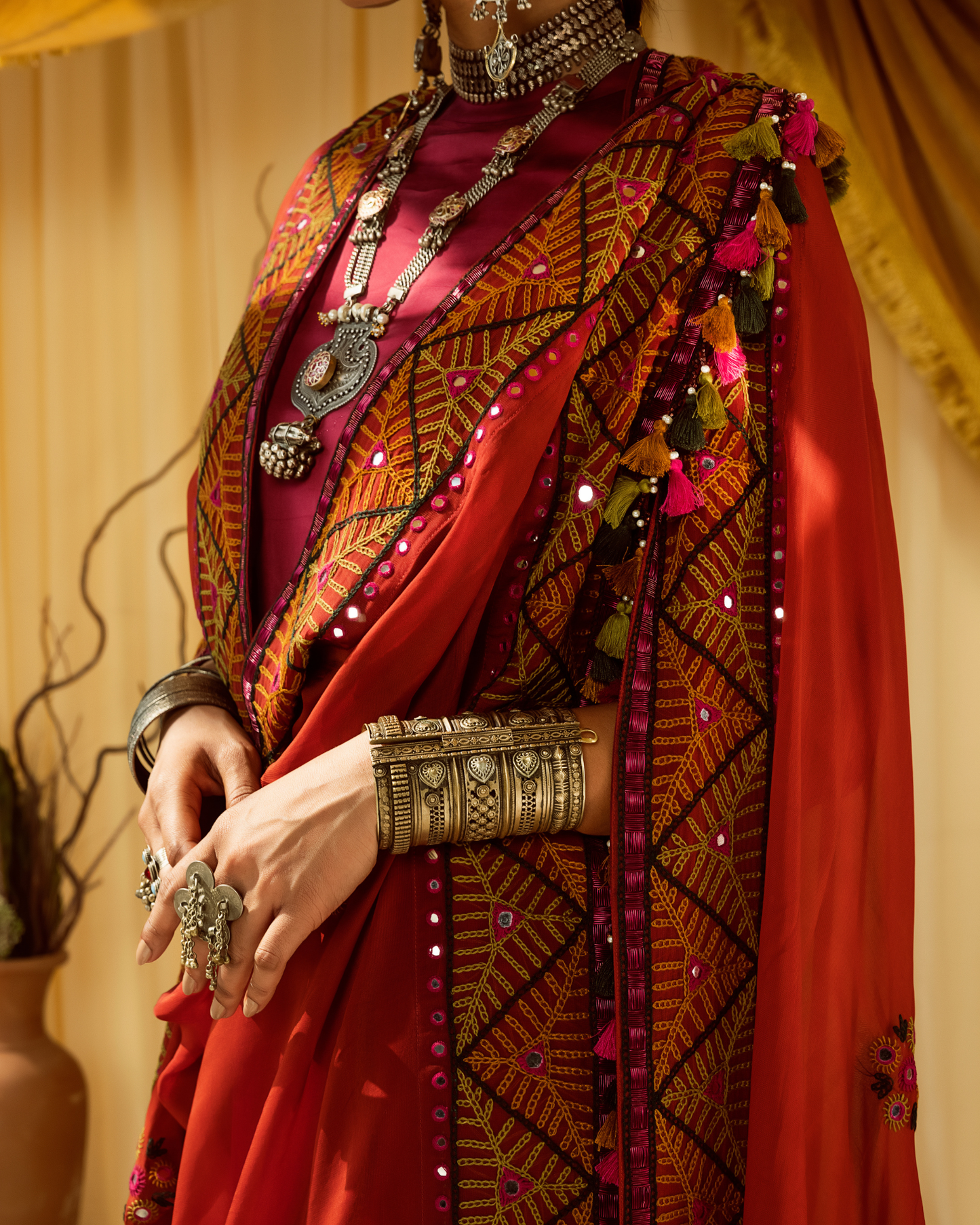 Pink A-line Suit with Thread & Mirror Embroidery