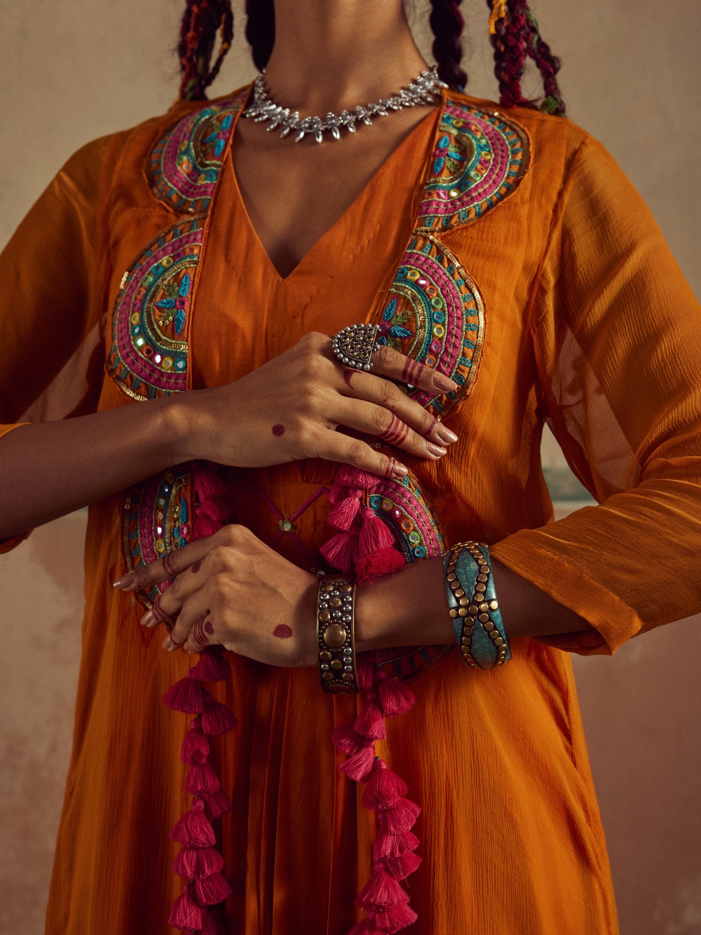 Orange Drape Dress with Cape