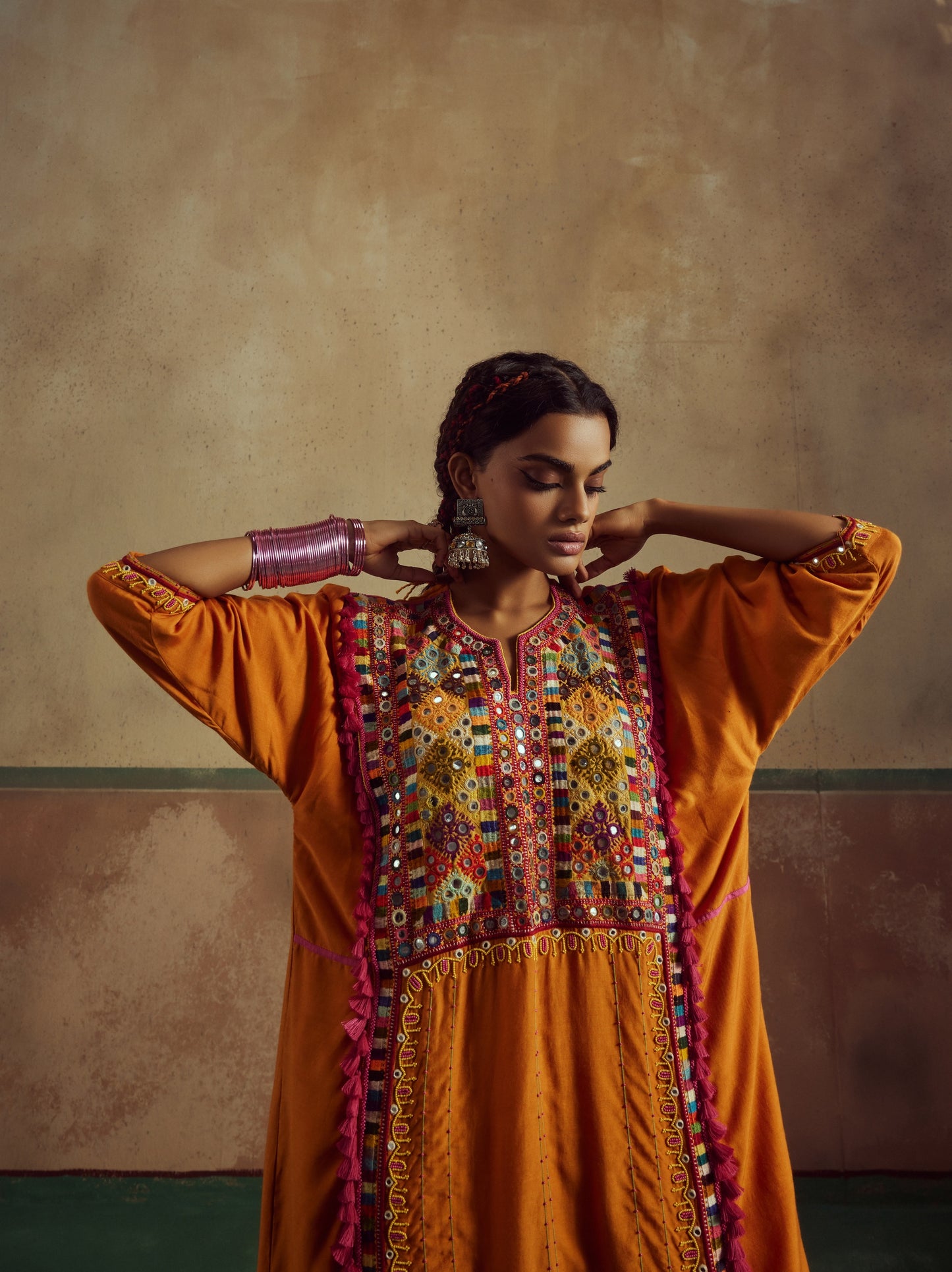 Orange Patch Work Jhola Kurta Set