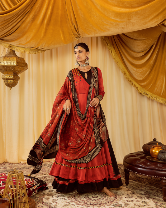 Red Layered Anarkali Suit with Churidaar