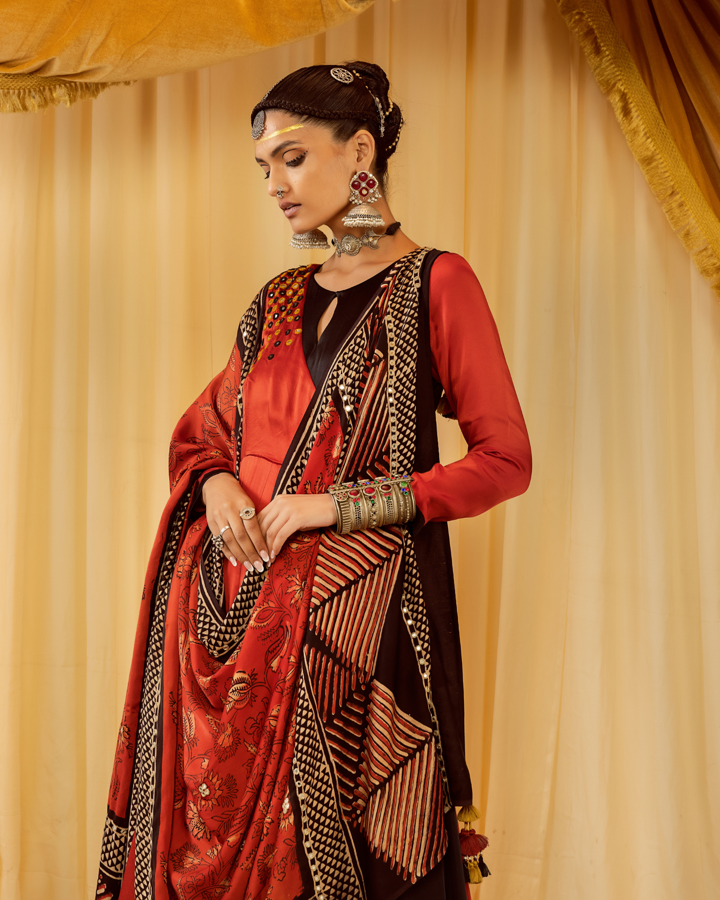 Red Layered Anarkali Suit with Churidaar