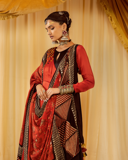 Red Layered Anarkali Suit with Churidaar
