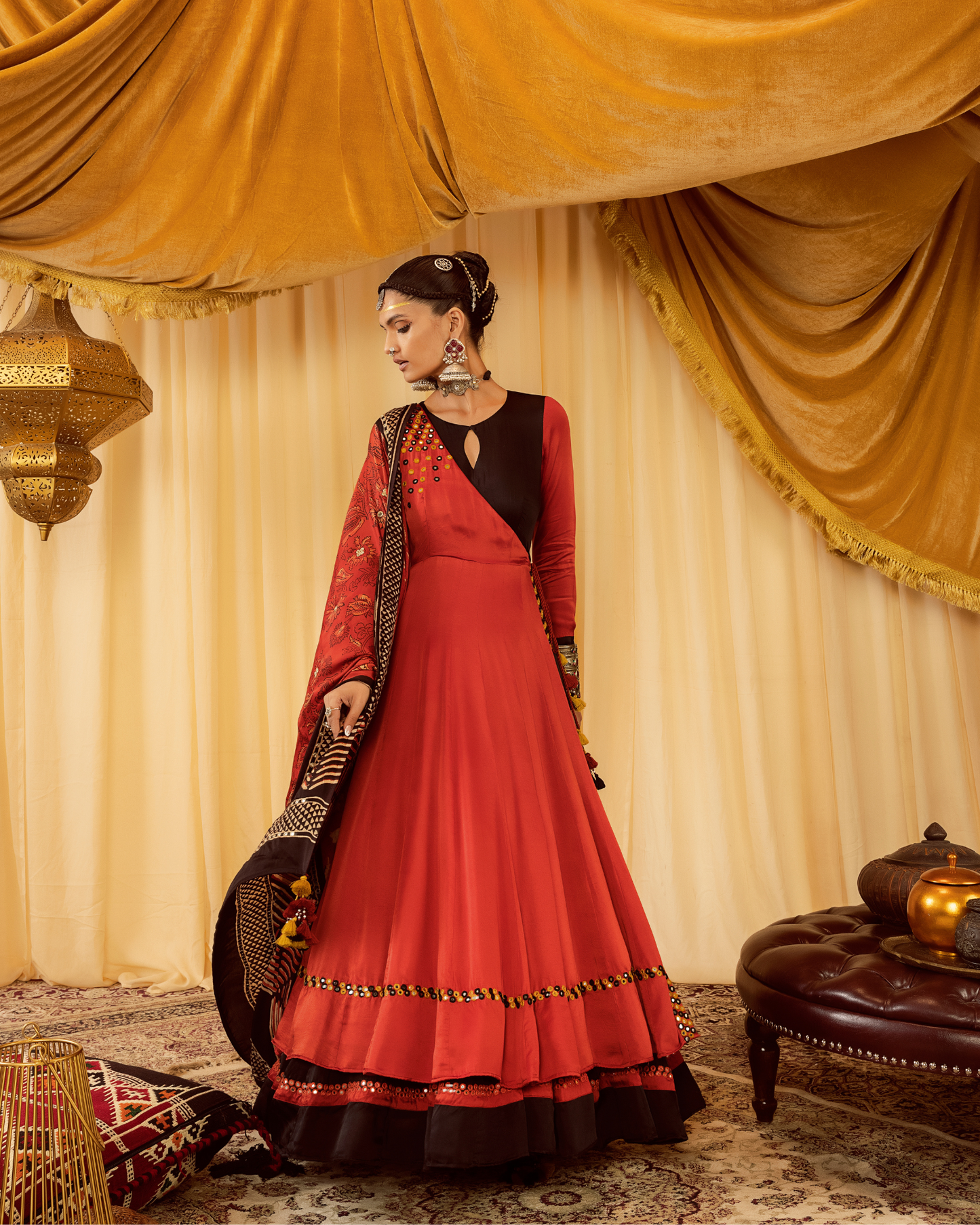 Red Layered Anarkali Suit with Churidaar