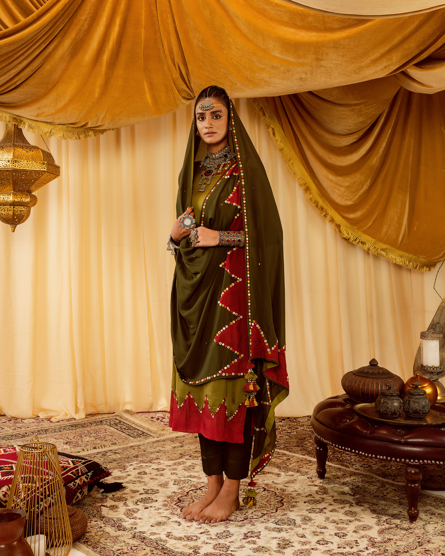 Mehendi Green Straight Suit with Hand Embroidery