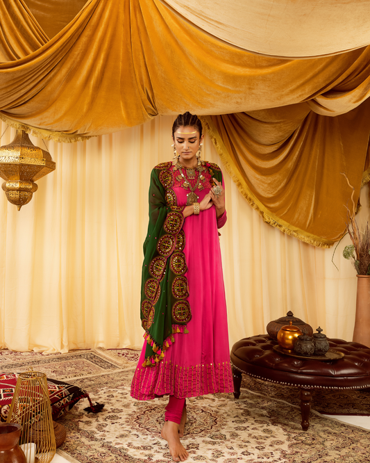 Pink Anarkali Suit with Hand Embroidery Duppatta