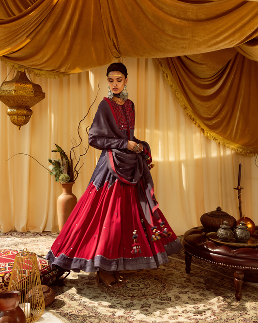 Mauve Anarkali with Hand Embroidery