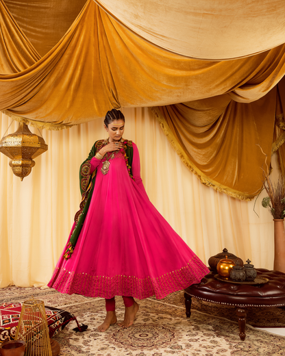 Pink Anarkali Suit with Hand Embroidery Duppatta