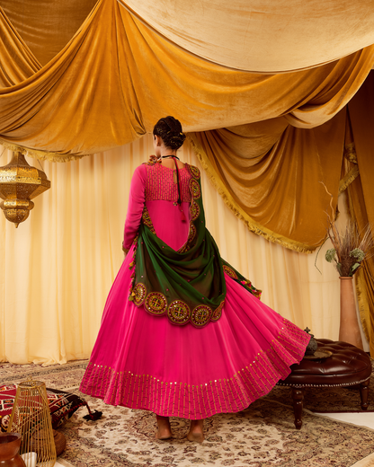 Pink Anarkali Suit with Hand Embroidery Duppatta