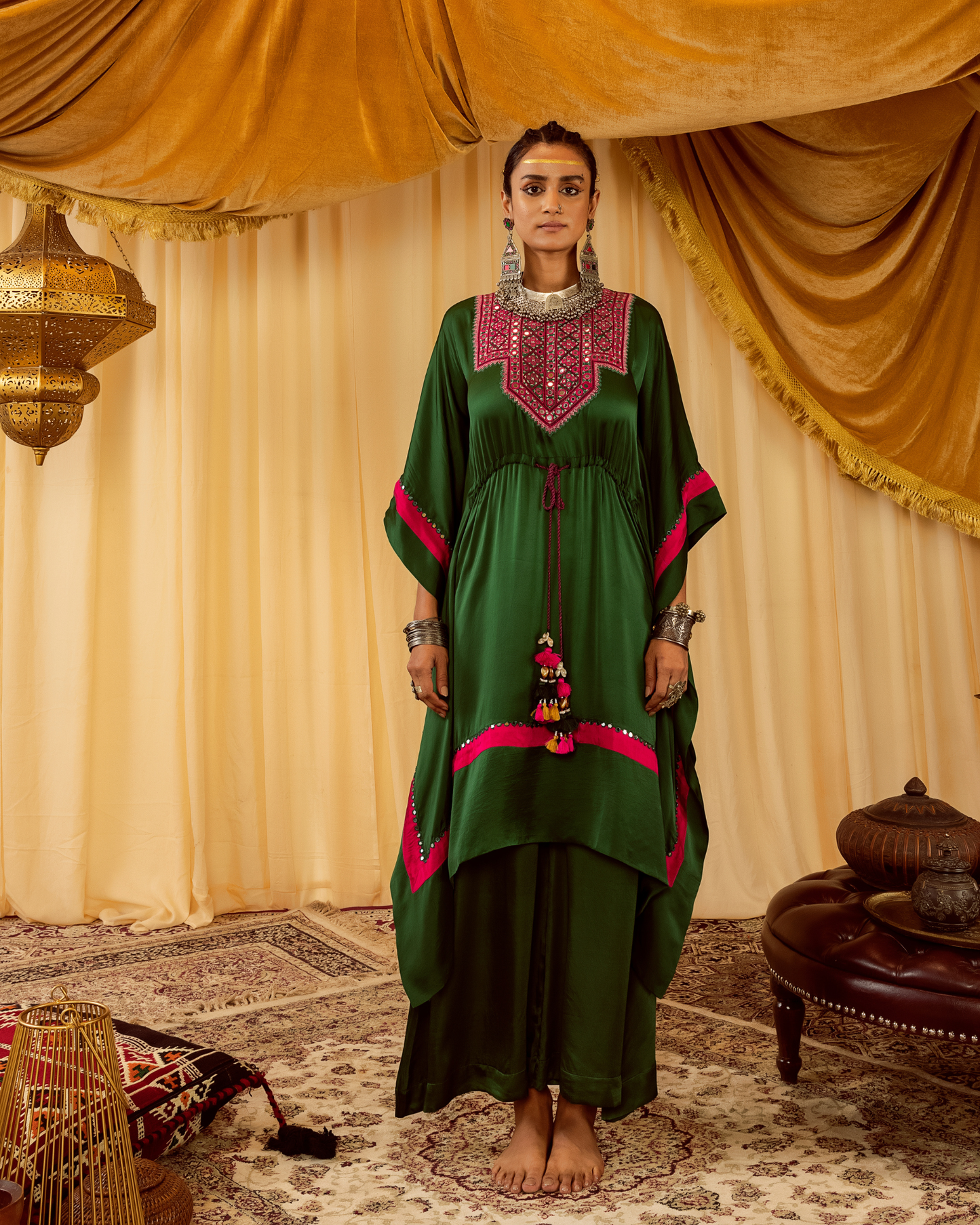 Dark Green Kaftan with Plazzo Pants