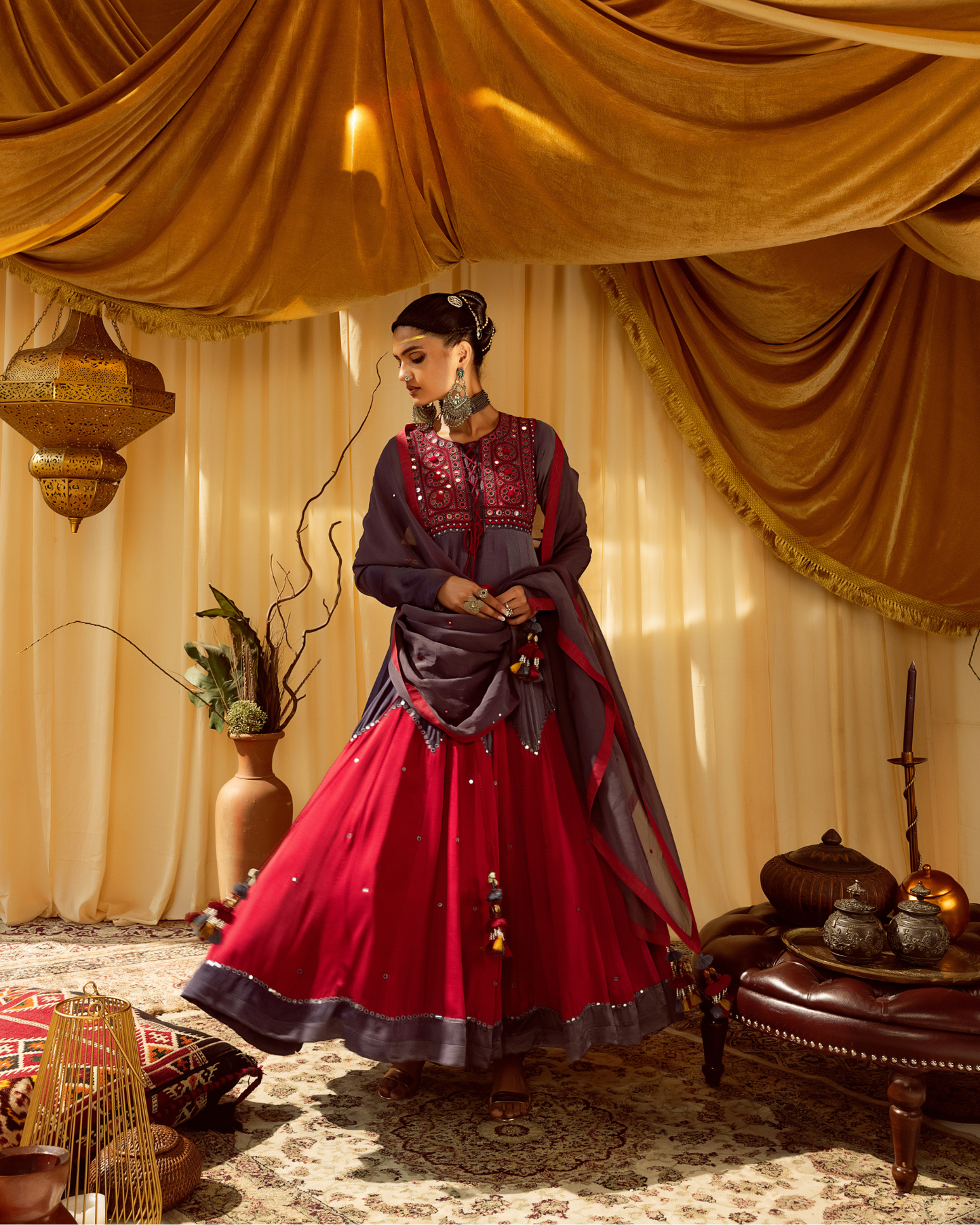 Mauve Anarkali with Hand Embroidery