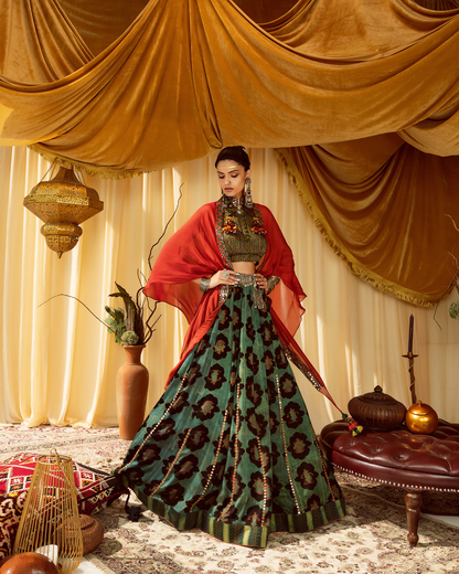 Printed Lehenga & Printed Blouse with Cape