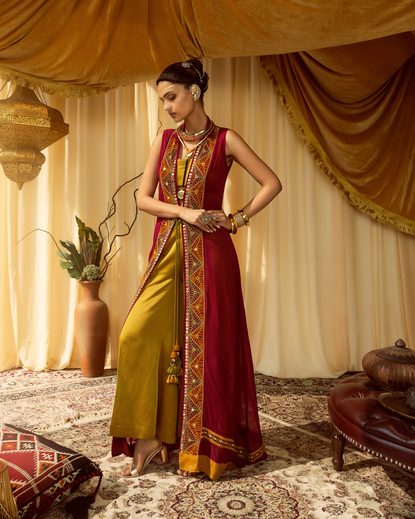 Dark Pink Indo Western Cape Set