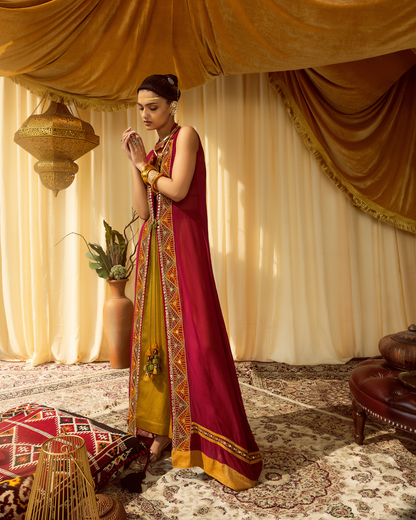 Dark Pink Indo Western Cape Set