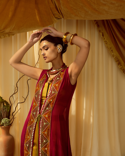 Dark Pink Indo Western Cape Set