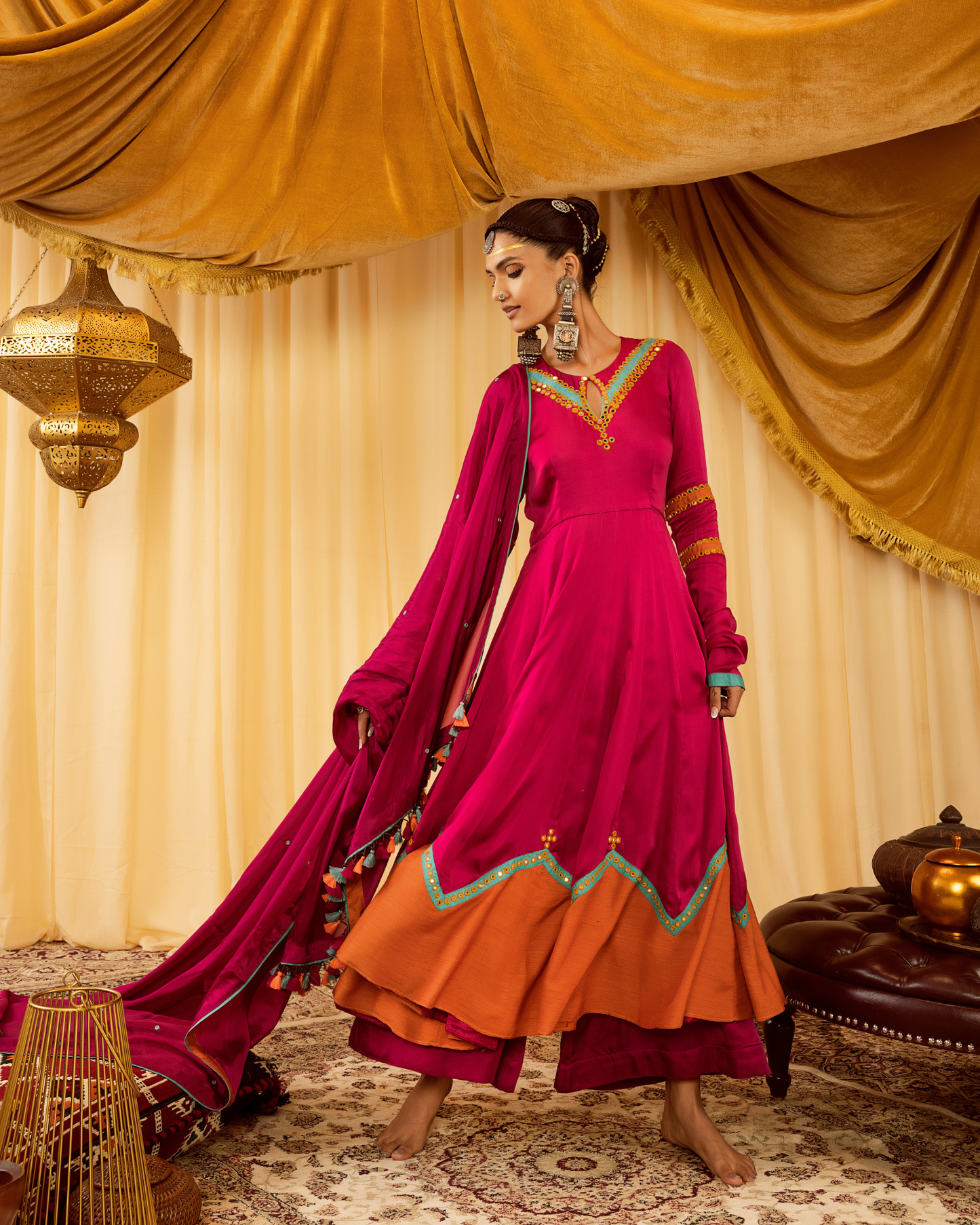 Pink Anarkali Suit with Mirror Work