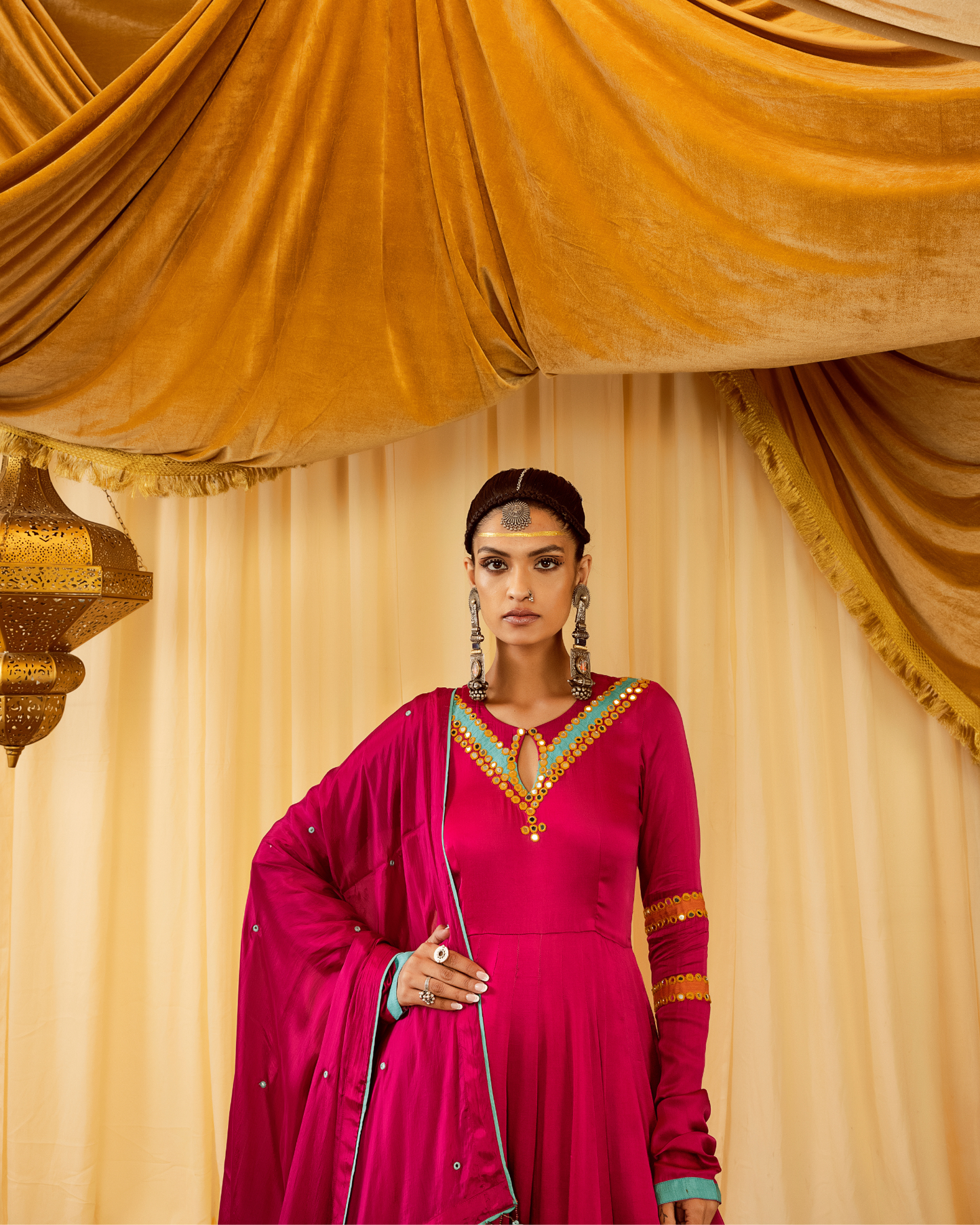 Pink Anarkali Suit with Mirror Work