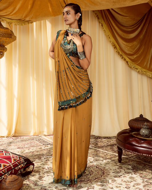 Mustard Saree with Mirror Work