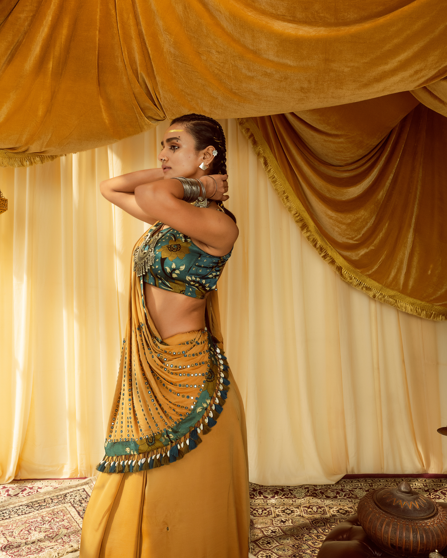 Mustard Saree with Mirror Work