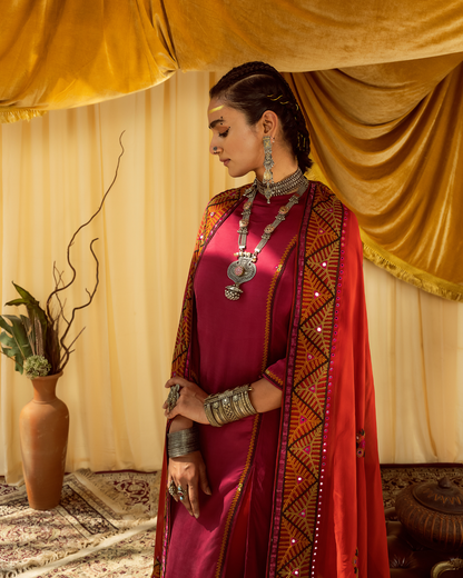 Pink A-line Suit with Thread & Mirror Embroidery
