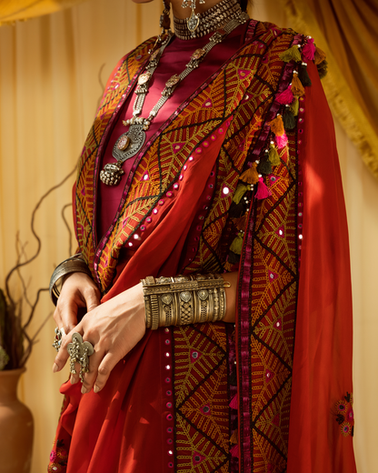 Pink A-line Suit with Thread & Mirror Embroidery