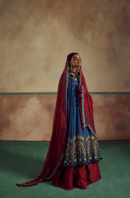Short Choli Anarkali with Lehenga Set