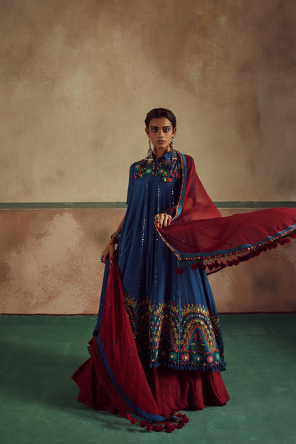 Short Choli Anarkali with Lehenga Set